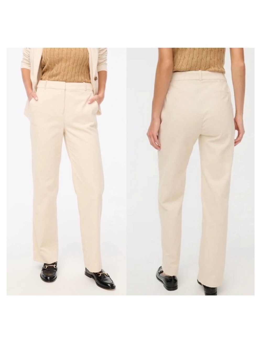J Crew Factory Wide-leg corduroy trouser Women's Size 10 Tall Ecru Cream Preppy